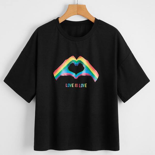 

Gesture & Slogan Graphic Tee, Black