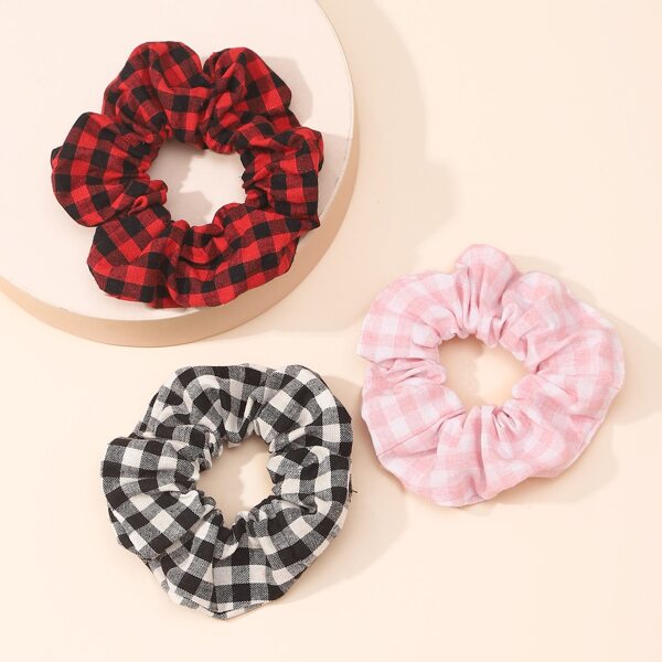 

3pcs Gingham Pattern Scrunchie, Multicolor