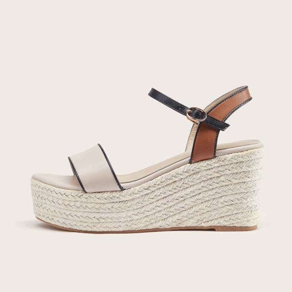 

Colorblock Ankle Strap Espadrille Wedges, Apricot