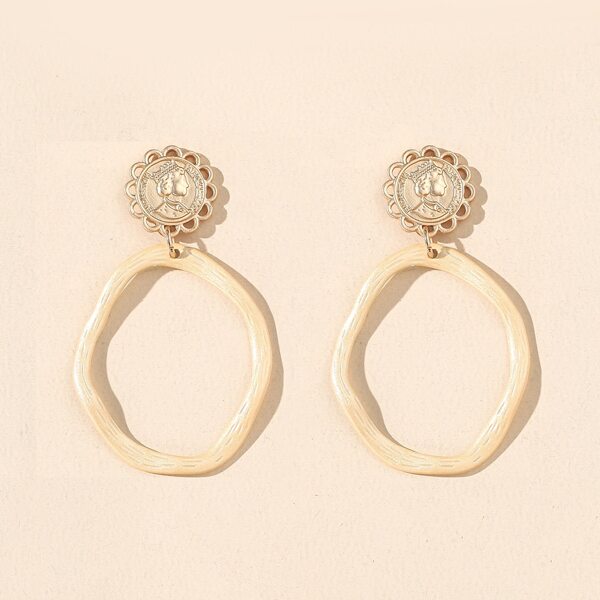 

Hollow Out Coin Design Drop Earrings, Gold