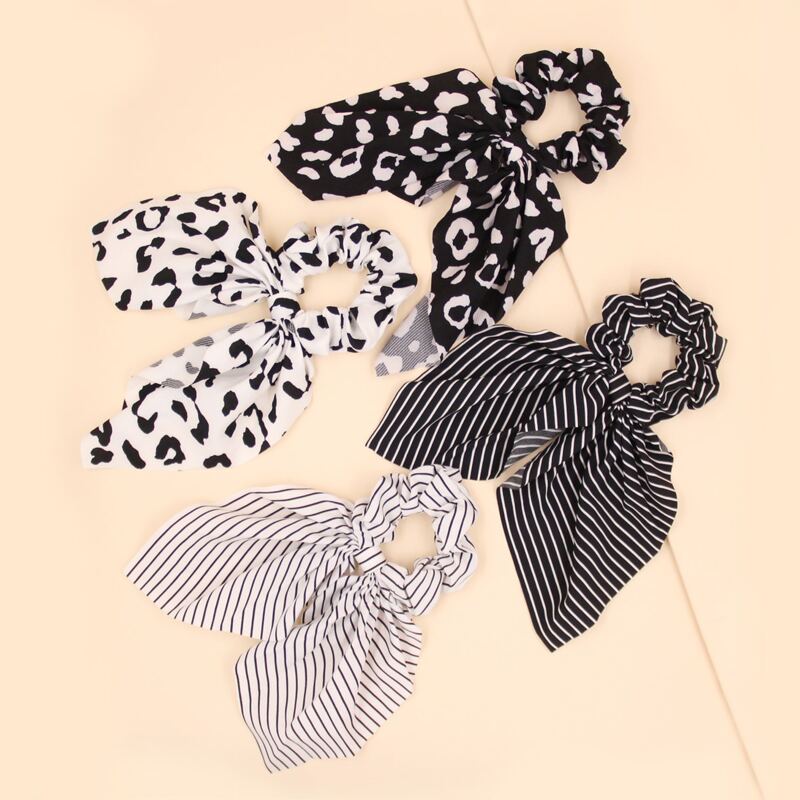 

4pcs Striped Pattern Scrunchie Scarf, Multicolor