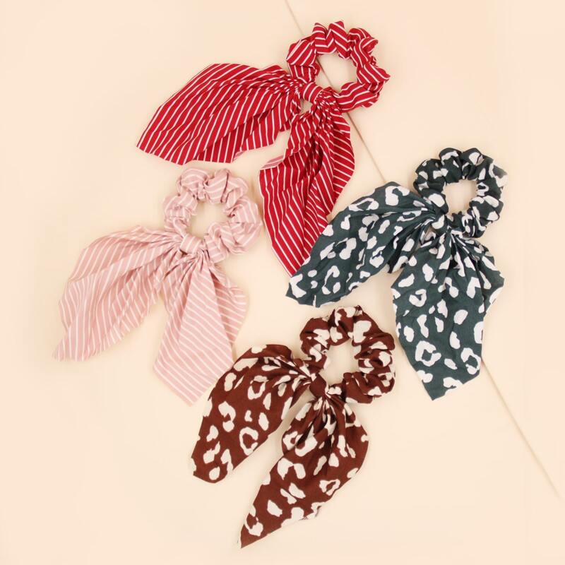

4pcs Striped Pattern Scrunchie Scarf, Multicolor