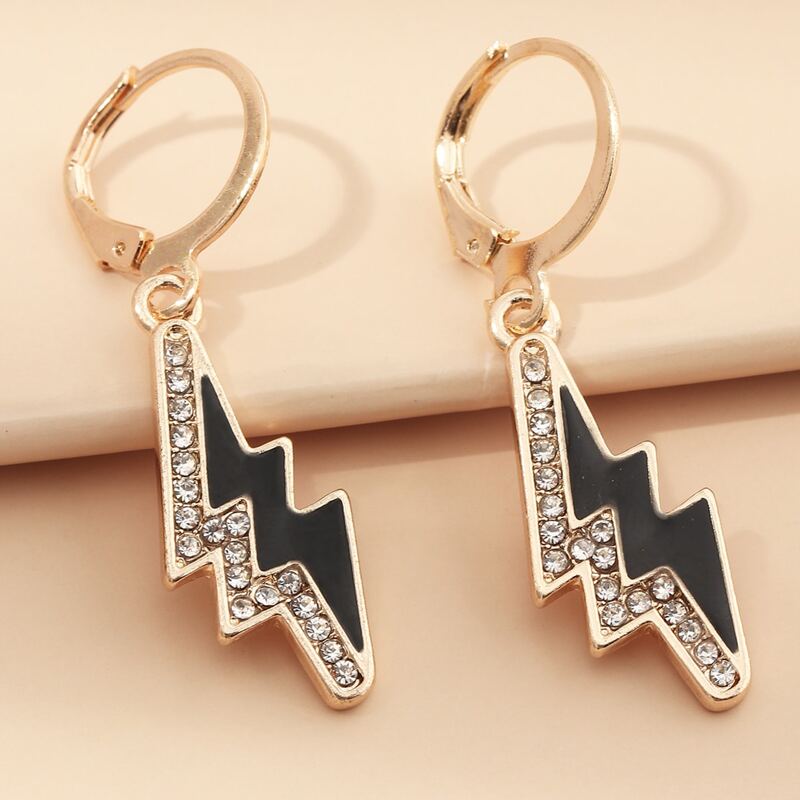 

Rhinestone Lightning Round Drop Earrings, Black