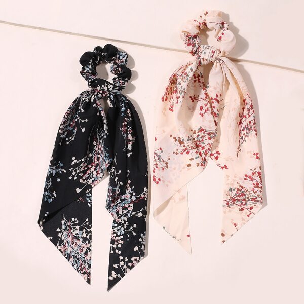 

2pcs Floral Pattern Scrunchie Scarf, Multicolor