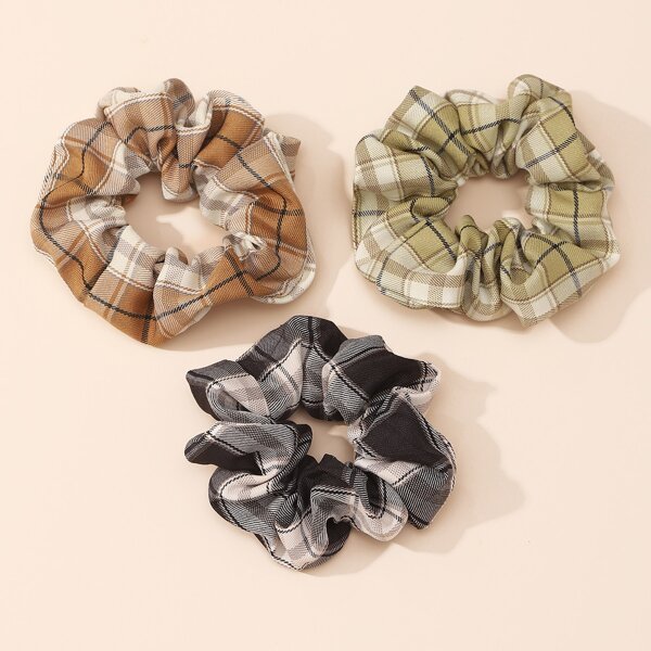 

3pcs Plaid Pattern Scrunchie, Multicolor