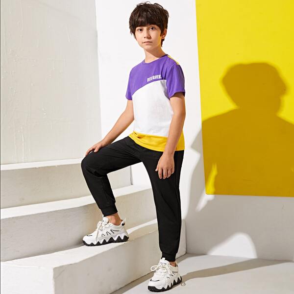 

Boys Letter Graphic Colorblock Tee & Sweatpants Set, Multicolor