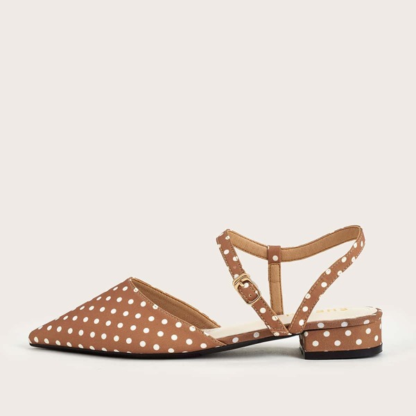

Point Toe Polka Dot Ankle Strap Flats, Yellow