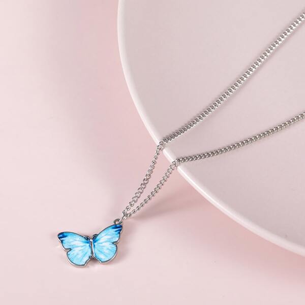 

Girls Butterfly Charm Necklace, Blue