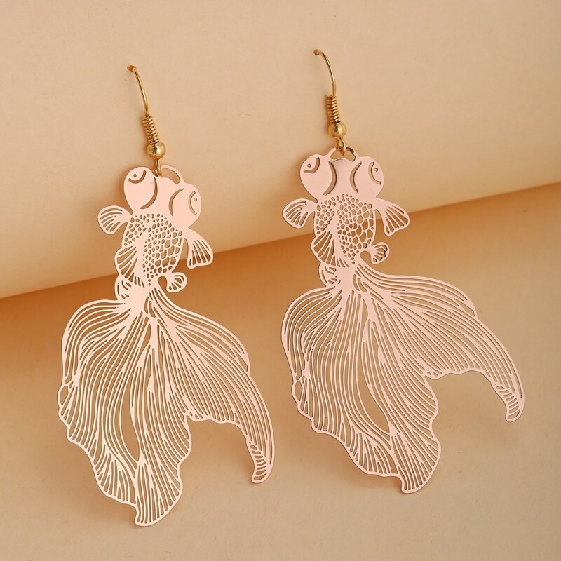 

Hollow Out Gold Fish Drop Earrings, Champagne