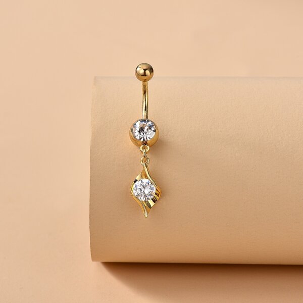 

Rhinestone Engraved Round Belly Bar, Gold