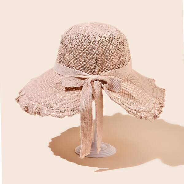 

Bow Decor Ruffle Trim Hat, Baby pink