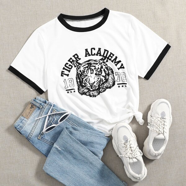 

Tiger And Letter Graphic Tee, White