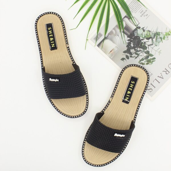 

Braided Wide Fit Slippers, Black