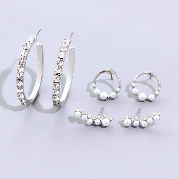 

3pairs Faux Pearl Design Earrings, Silver