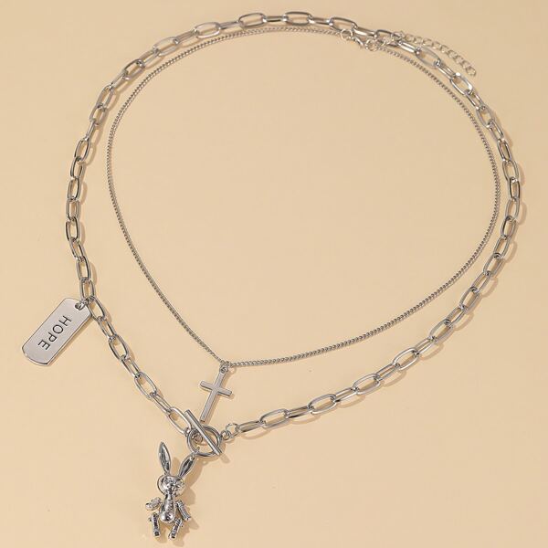 

2pcs Cross Rabbit Charm Necklace, Silver