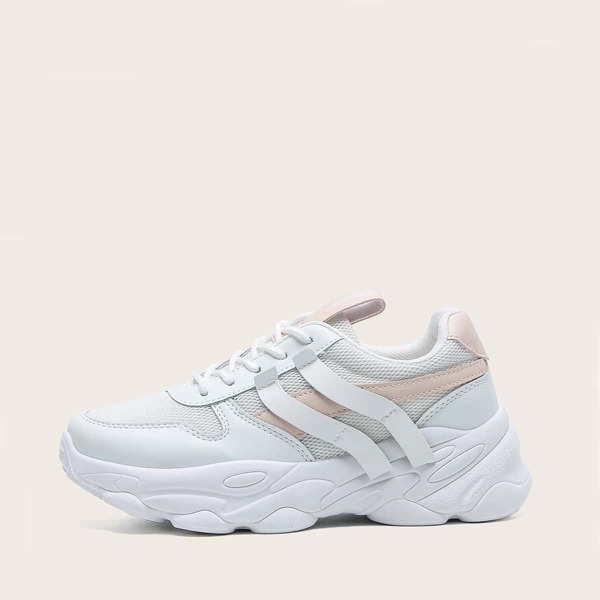 

Lace-up Front Mesh Panel Chunky Sneakers, White