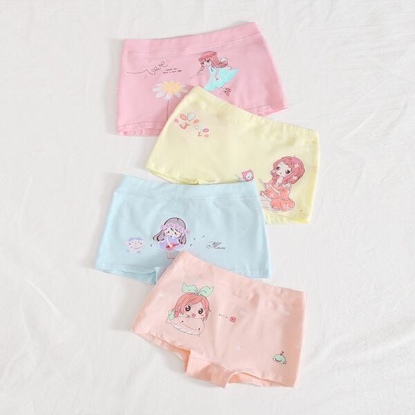

Girls 4pcs Cartoon Figure Graphic Panty Set, Multicolor