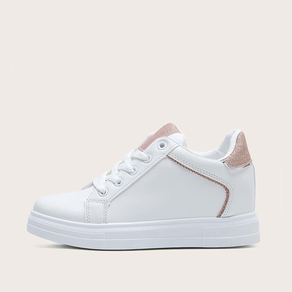 

Glitter Decor Lace-up Front Hidden Wedge Skate Shoes, White
