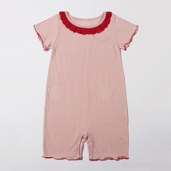 

Toddler Girls Eyelet Embroidery Frill Lettuce Trim Lounge Jumpsuit, Dusty pink