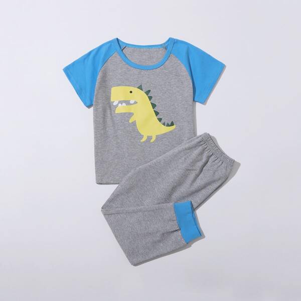 

Toddler Boys Cartoon Graphic Contrast Raglan Sleeve PJ Set, Grey
