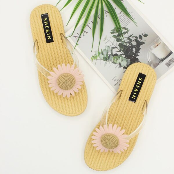 

Clear Floral Appliques Flip Flops, Pink