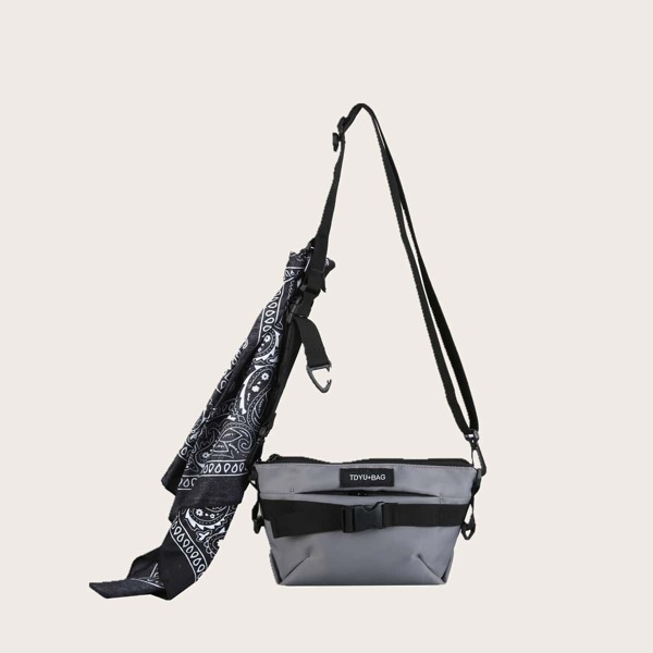 

Men Scarf Decor Buckle Front Crossbody Bag, Grey