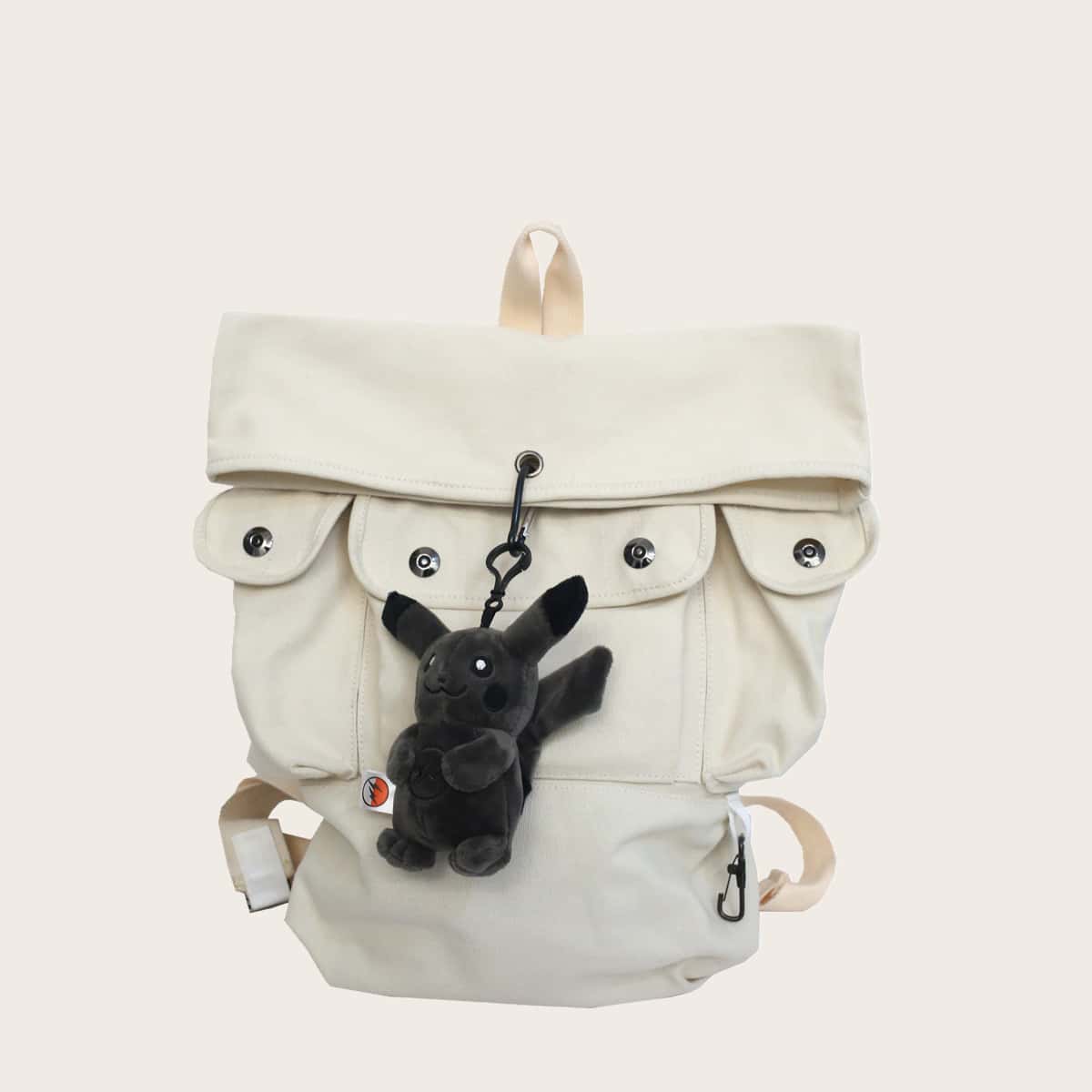 

Men Canvas Backpack With Bag Charm, Beige