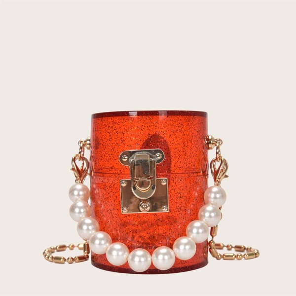 

Girls Faux Pearl Decor Glitter Acrylic Box Bag, Red