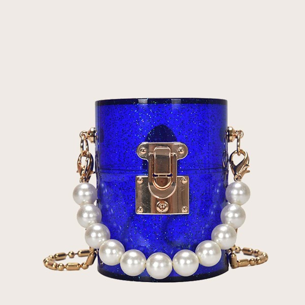 

Girls Faux Pearl Decor Glitter Acrylic Box Bag, Blue