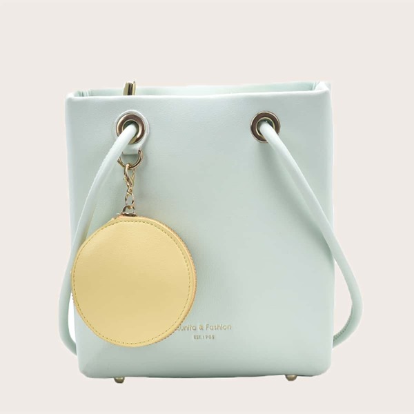 

2pcs Letter Graphic Bucket Bag With Purse, Green