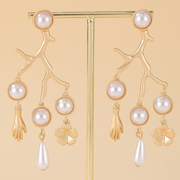 

Faux Pearl Hand Decor Drop Earrings, Multicolor