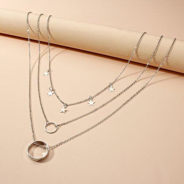 

Star Circle Layered Necklace, Gold