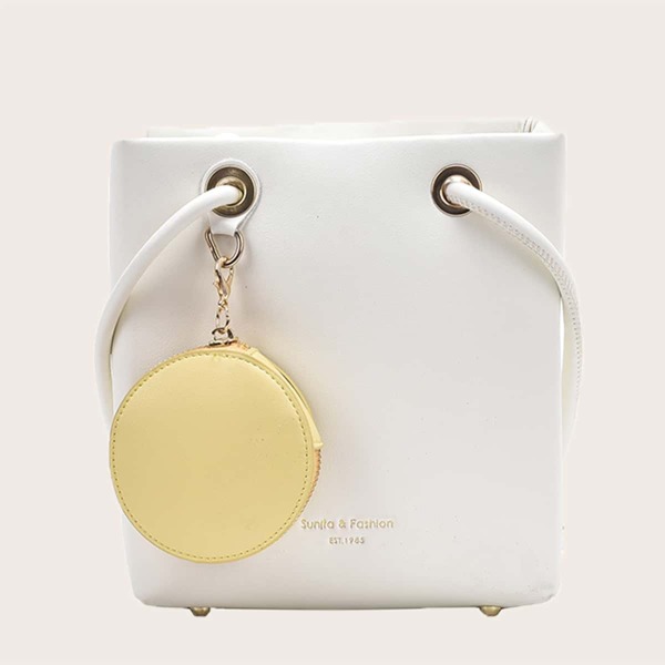 

2pcs Letter Graphic Bucket Bag With Purse, White