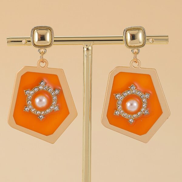 

Rhinestone Geometric Drop Earrings, Orange