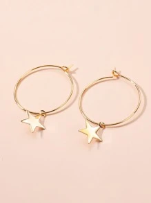 Star Round Drop Earrings - Yellow Gold - View 2