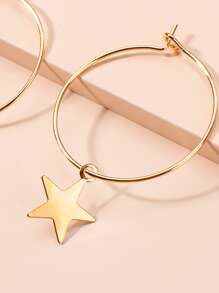 Star Round Drop Earrings - Yellow Gold - View 3