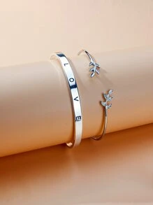 2 lá thư trang trí Cuff bangle - Bạc - Xem 1