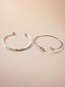 2 lá thư trang trí Cuff bangle - Bạc - Xem 2