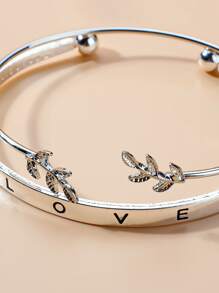 2 lá thư trang trí Cuff bangle - Bạc - Xem 3