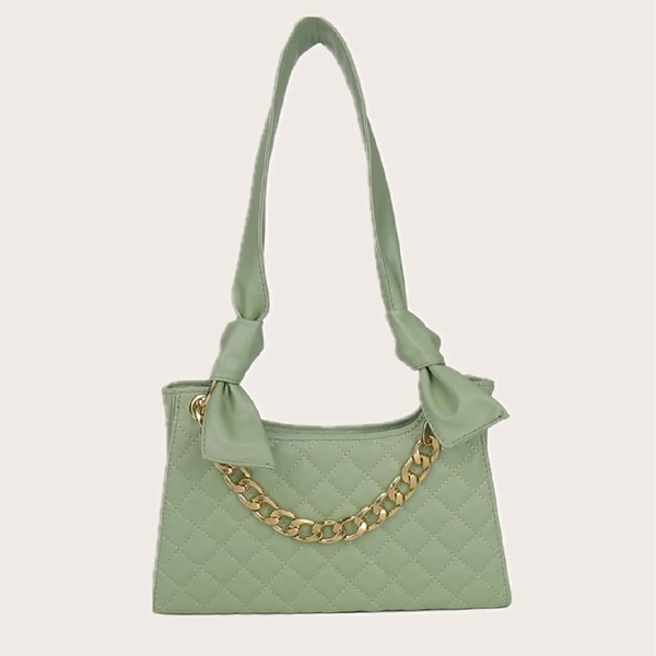 

Chain Handle Quilted Satchel Bag, Green