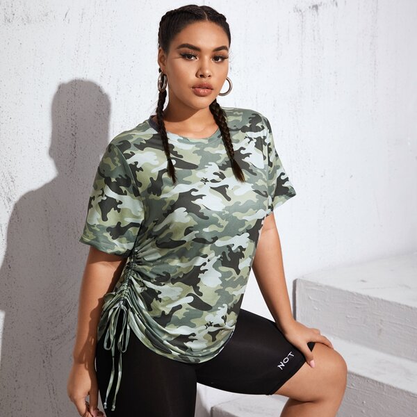 

Plus Camo Print Drawstring Side Tee, Multicolor