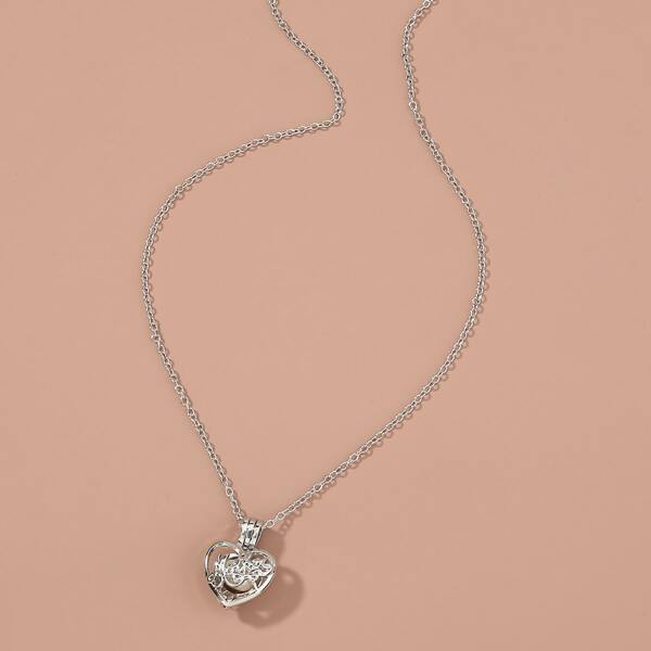 

Faux Pearl Decor Heart Charm Necklace, Silver