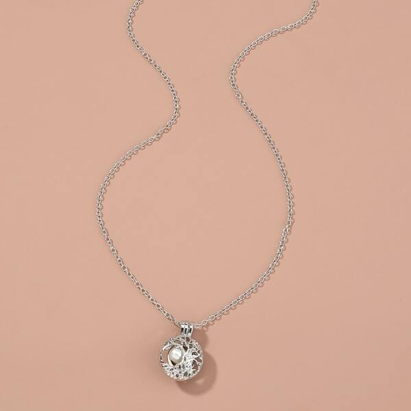 

Faux Pearl Decor Necklace, Silver
