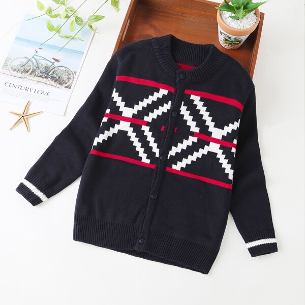 

Boys Geo Pattern Knit Cardigan, Black