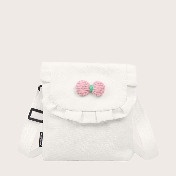 

Girls Bow Decor Ruffle Trim Crossbody Bag, White