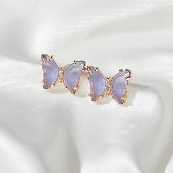 

Clear Butterfly Stud Earrings, Purple