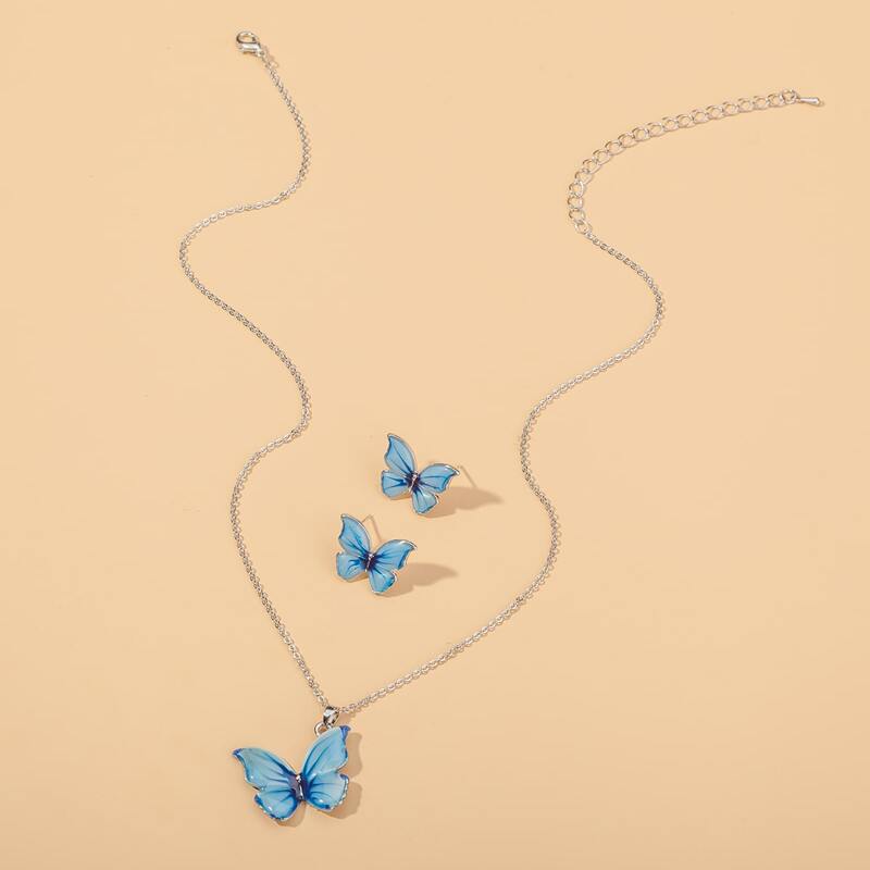 

3pcs Butterfly Charm Jewelry Set, Blue