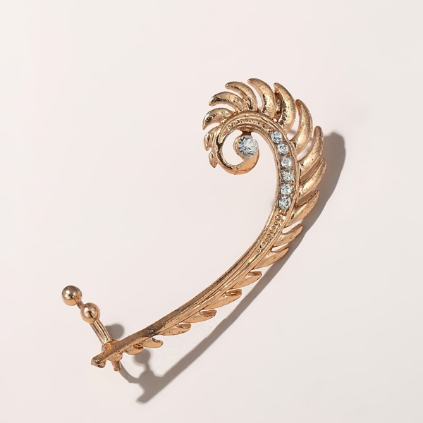 

1pc Rhinestone Decor Ear Climber, Gold