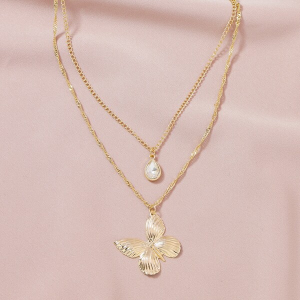 

Butterfly Charm Layered Necklace, Gold