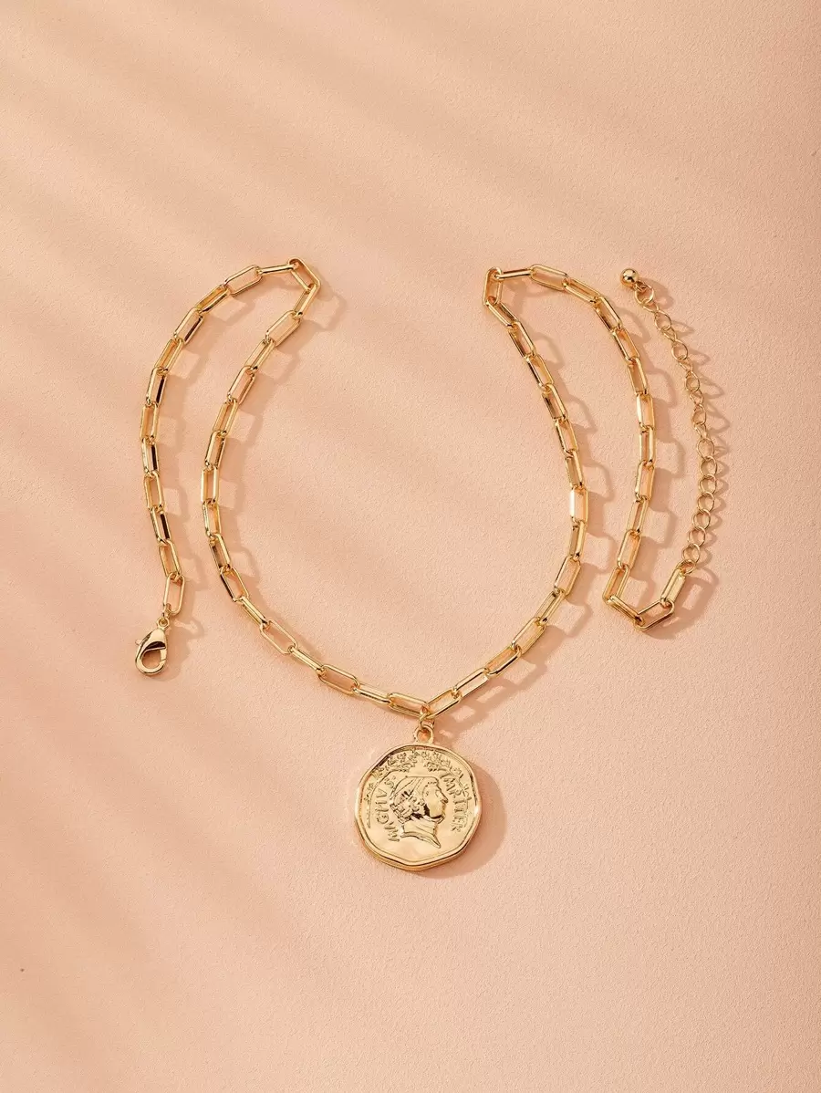 Coin Decor Chain Necklace - Yellow Gold - View 1